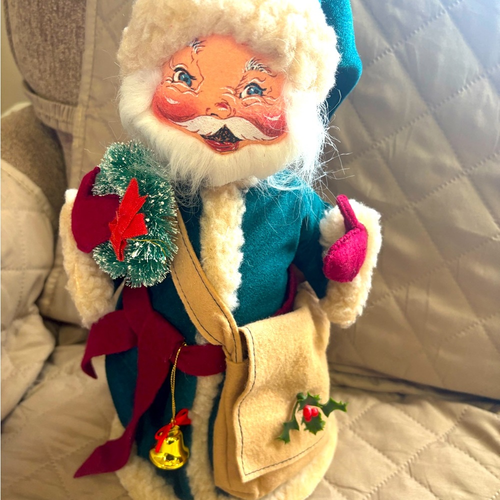 Annalee 12”Old World Saint Nicholas Santa in Green Doll 1995 Burlap Sack Vintage